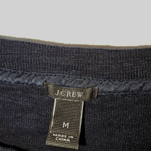 J. Crew Navy Crochet Lace-Front Crew Neck Sweatshirt Size M Cotton Silk Blend - Picture 7 of 8